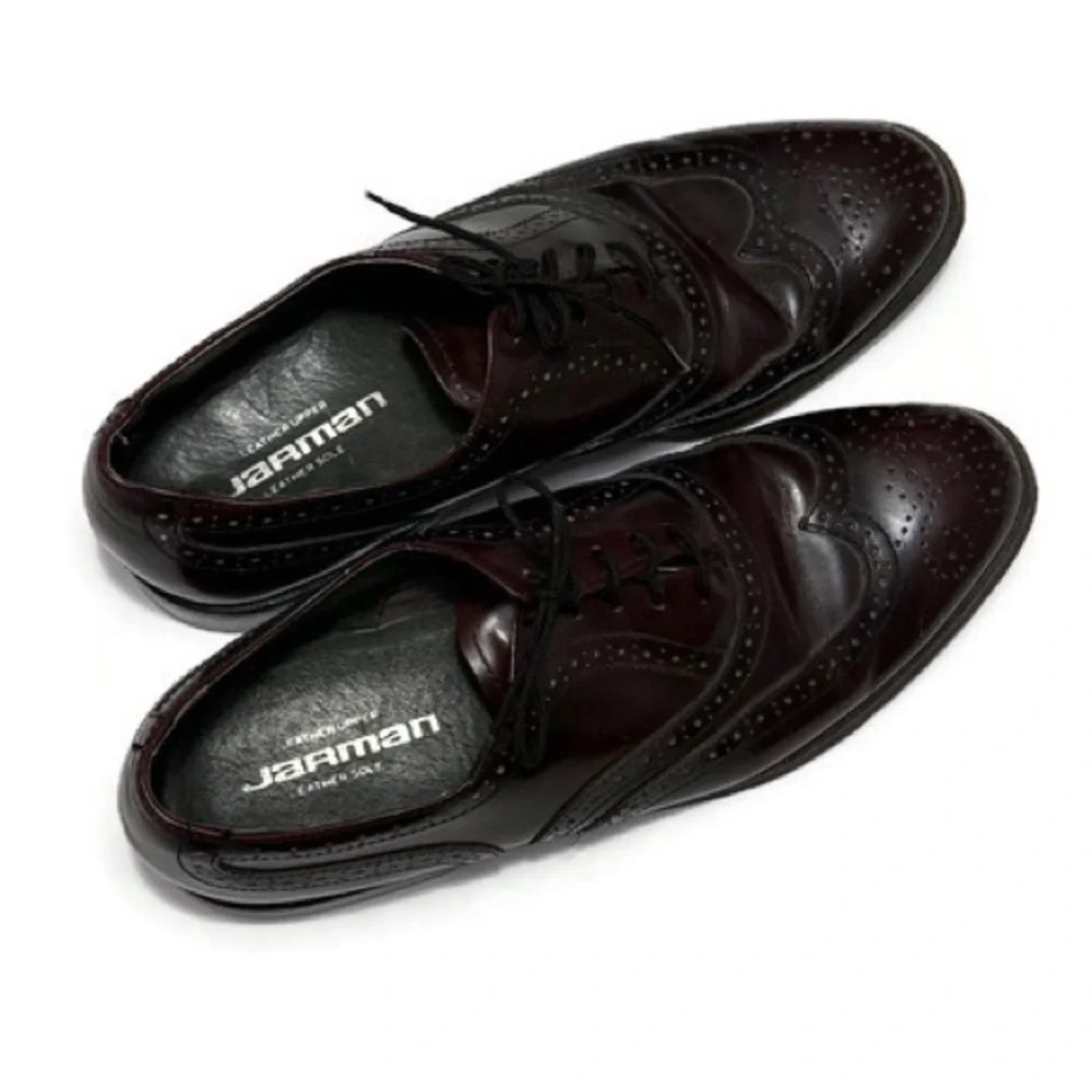 Jarman Leather Burgundy Brogue Wingtip Oxfords, Vintage Dress Shoes Men 8